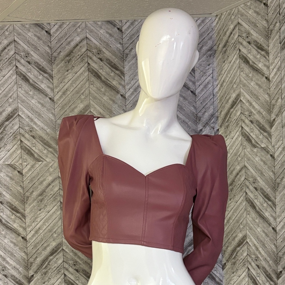 Zara Textured faux leather Mauve crop Top, side zipper, size extra small